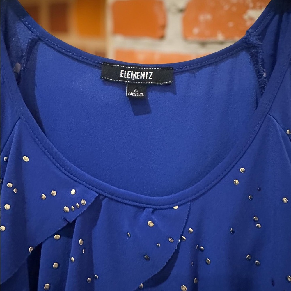 Women's Blue Ruffled Top | Elementz Size S | Go-To-Top - Picture 2 of 6